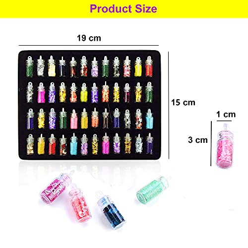 Acrylic 3D Glitter Powder Manicure Set of Nail Stickers, Nail Art Tool for Nail Decoration (Multicolour) - Set of 48 Bottles
