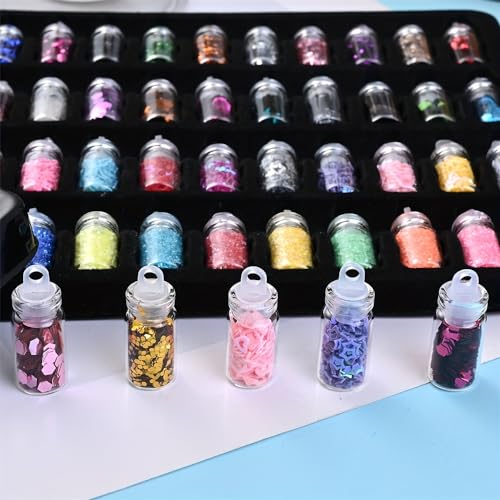 Acrylic 3D Glitter Powder Manicure Set of Nail Stickers, Nail Art Tool for Nail Decoration (Multicolour) - Set of 48 Bottles
