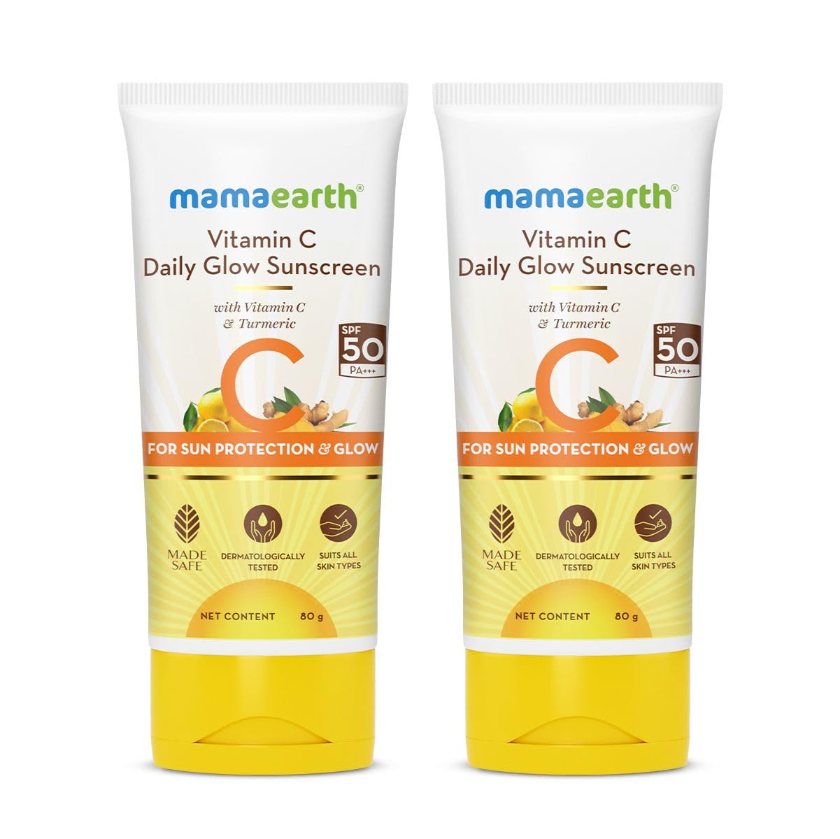 Mamaearth Vitamin C Daily Glow Sunscreen For All Skin Types Spf 50 Pa+++ | No White Cast With Vitamin C & Turmeric, Lightweight, For Sun Protection & Glow - 80 G, Pack Of 1