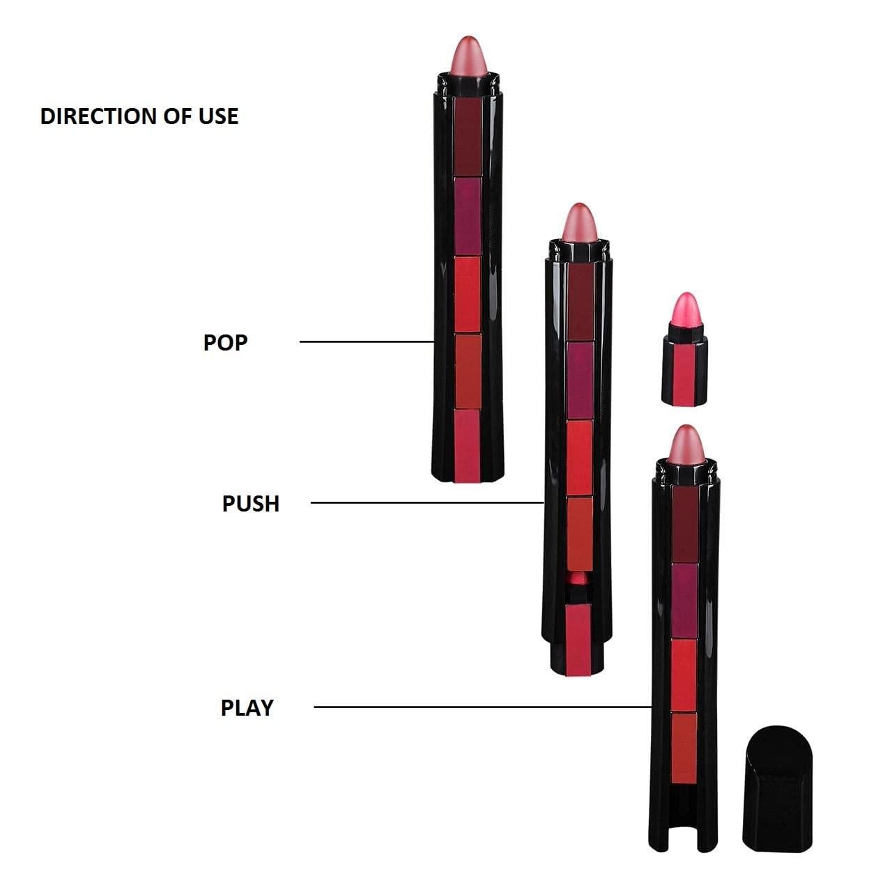 5 in 1 Lipsticks Combo Set, Red & Nude Edition Colors Sensational Fabulous Matte Finish Shades, 7.5g x2pcs